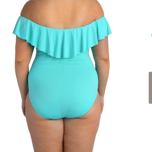 La BlancaPlus Size Island Goddess Off Shoulder Ruffle One Piece Swimsuit - Picture 2 of 4